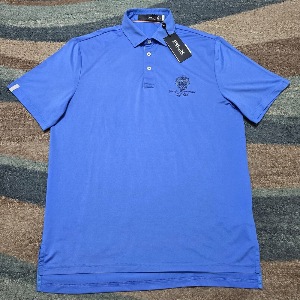 RLX Ralph Lauren Polo M Blue Trump Int Golf Club Performance Shirt - Picture 2 of 9